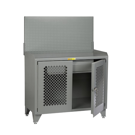 Little Giant Bench Cabinet, 24" X 48", Perforated Doors, Steel Top, Pegboard Panel MBPLL2D2448HDPB